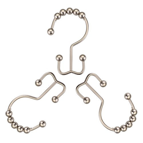 Amazer Shower Curtain Hooks Rings, Stainless Steel Shower Curtain Rings Metal Double Glide Shower Hooks for Bathroom Shower Rods Curtains, Matte Nickel, Set of 12 Hooks