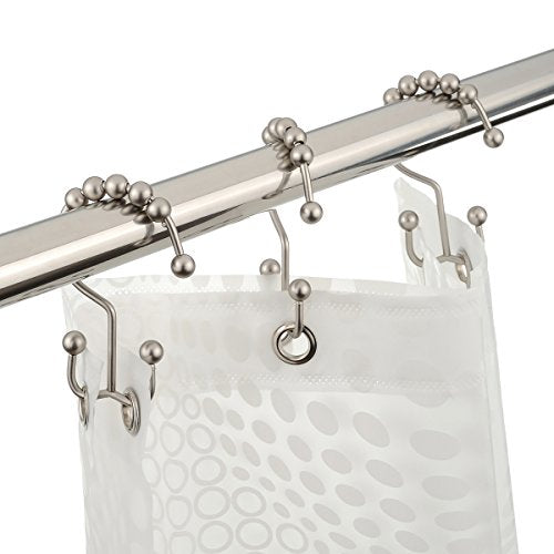 Amazer Shower Curtain Hooks Rings, Stainless Steel Shower Curtain Rings Metal Double Glide Shower Hooks for Bathroom Shower Rods Curtains, Matte Nickel, Set of 12 Hooks